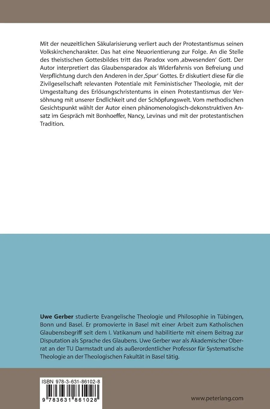Rückseite: 9783631861028 | Protestantismus heute | Potentiale ¿ Pathologien ¿ Paradoxien | Gerber