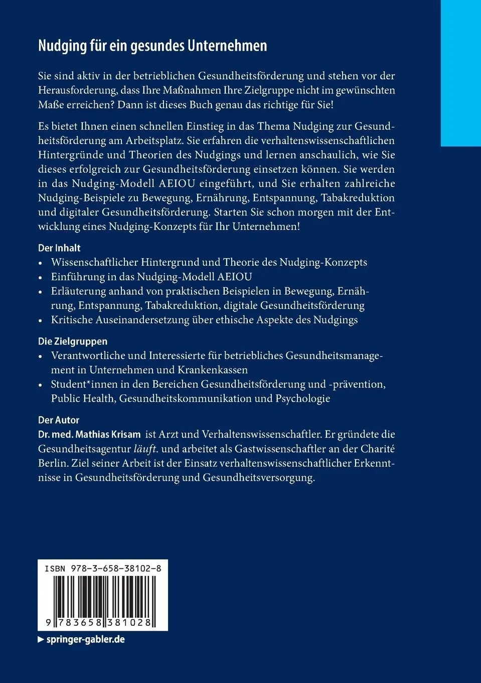 Rückseite: 9783658381028 | Nudging für ein gesundes Unternehmen | Mathias Krisam | Taschenbuch