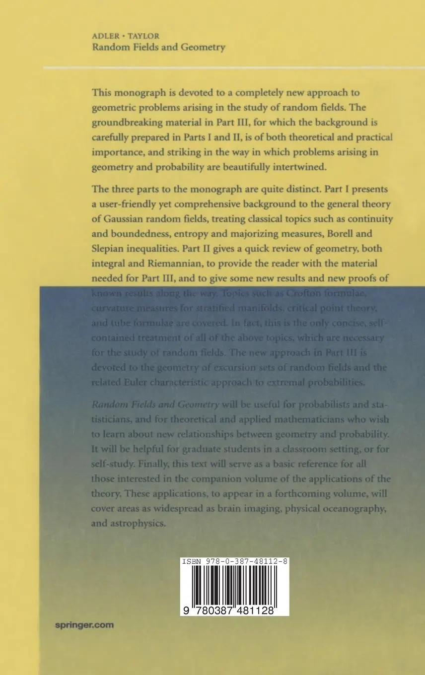 Rückseite: 9780387481128 | Random Fields and Geometry | Jonathan E. Taylor (u. a.) | Buch | xviii Rückseite: 9780387481128 | Random Fields and Geometry | Jonathan E. Taylor (u. a.) | Buch | xviii