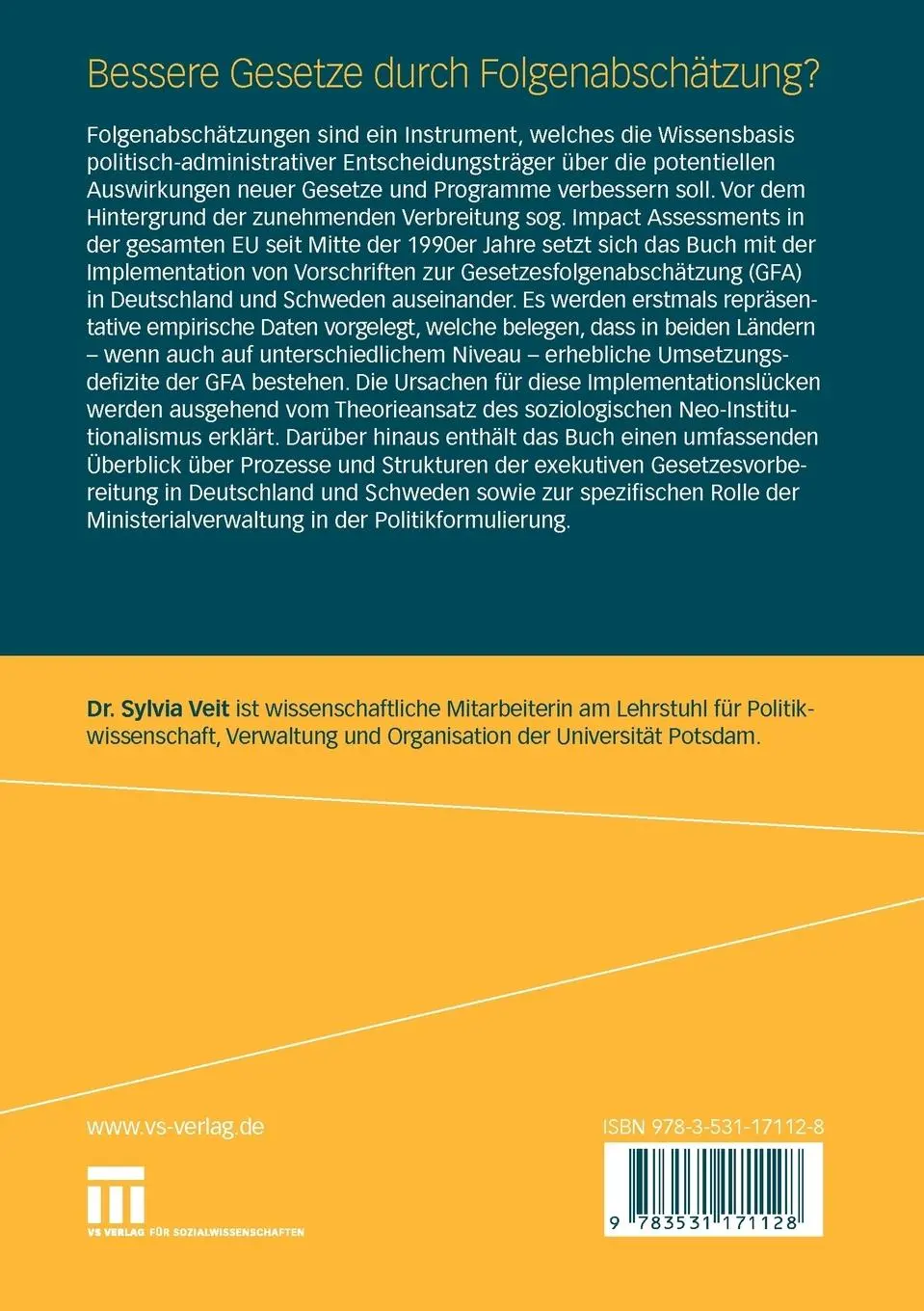 Rückseite: 9783531171128 | Bessere Gesetze durch Folgenabschätzung? | Sylvia Veit | Taschenbuch