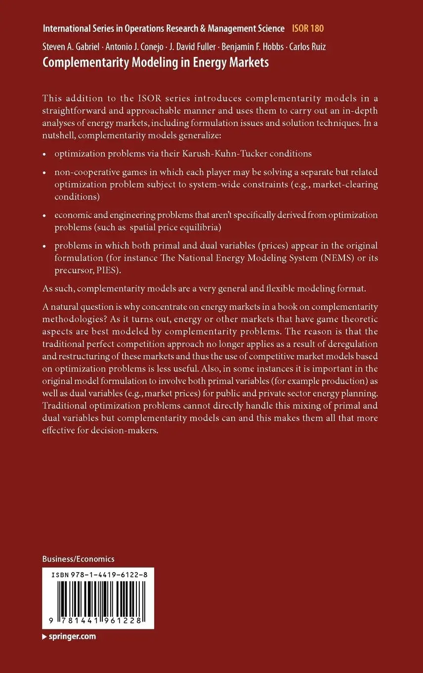 Rückseite: 9781441961228 | Complementarity Modeling in Energy Markets | Steven A. Gabriel (u. a.)