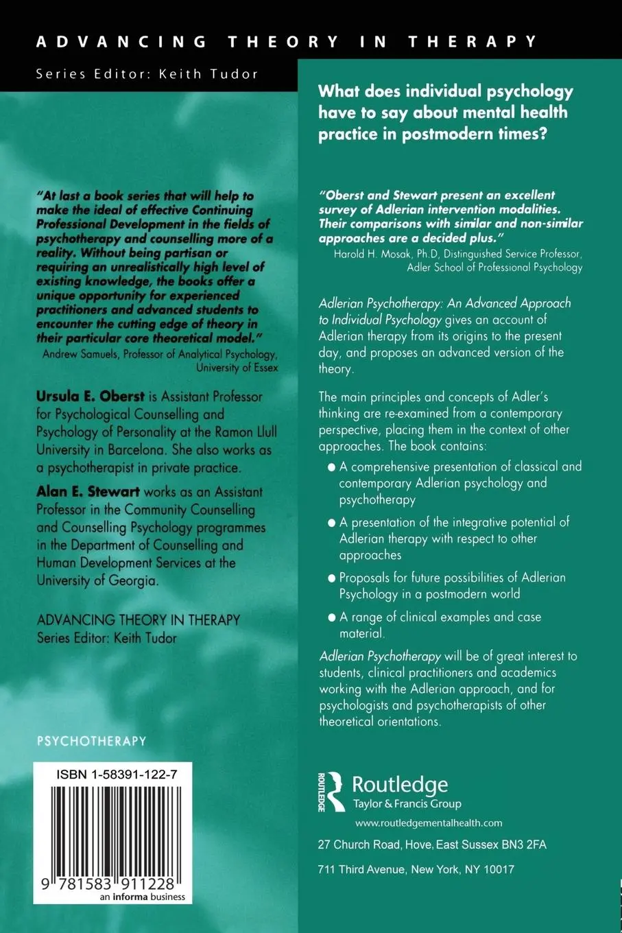 Rückseite: 9781583911228 | Adlerian Psychotherapy | An Advanced Approach to Individual Psychology