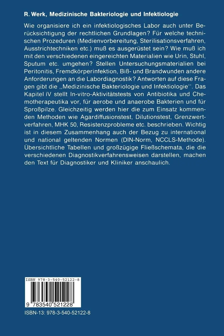 Rückseite: 9783540521228 | Medizinische Bakteriologie und Infektiologie | Roland Werk | Buch | xv