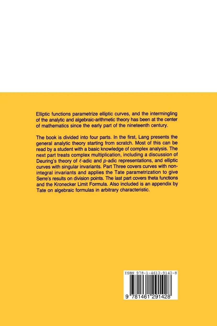 Rückseite: 9781461291428 | Elliptic Functions | Serge Lang | Taschenbuch | xii | Englisch | 2011