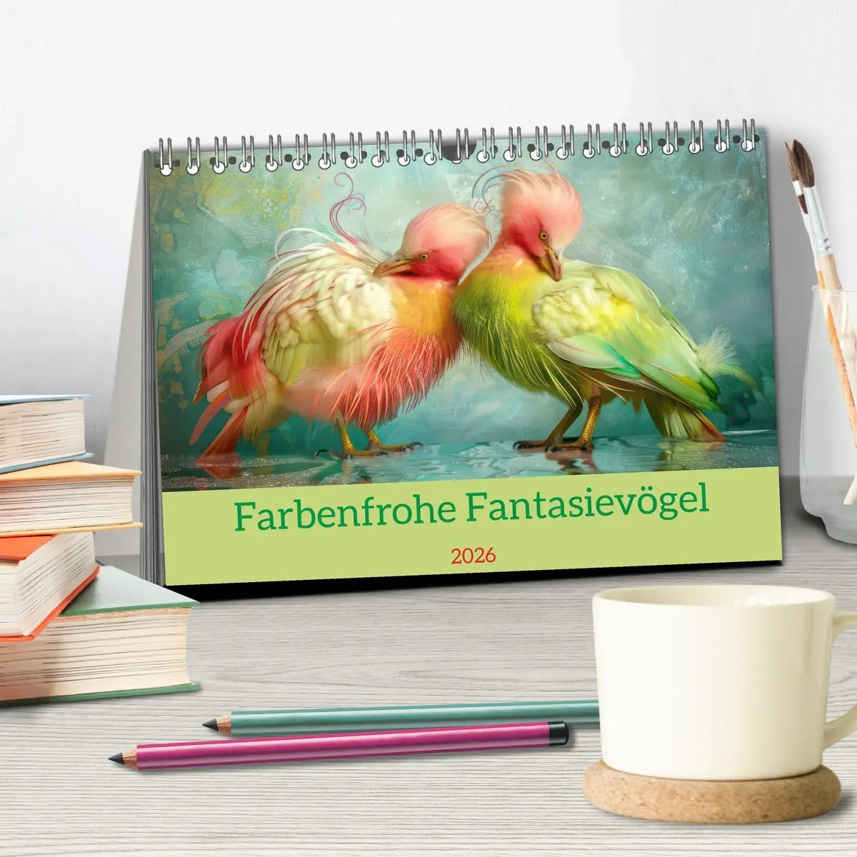 Bild: 9783457371428 | Farbenfrohe Fantasievögel (Tischkalender 2026 DIN A5 quer),...
