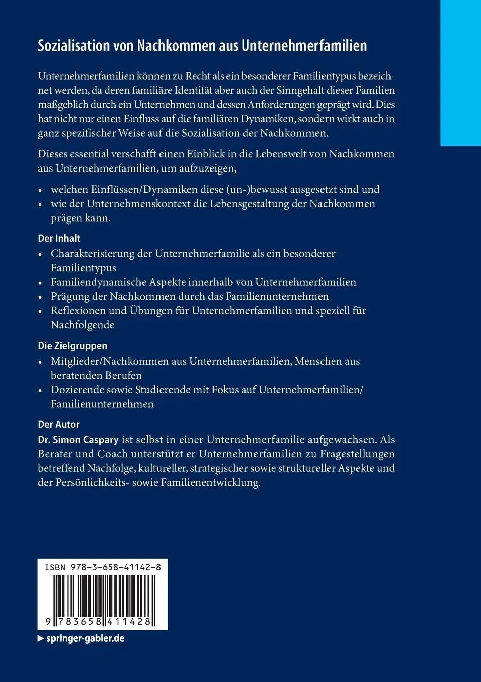 Rückseite: 9783658411428 | Sozialisation von Nachkommen aus Unternehmerfamilien | Simon Caspary