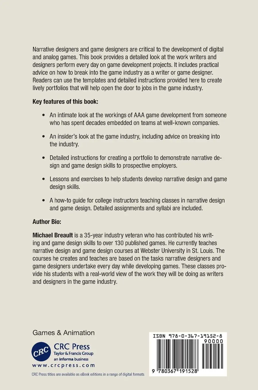 Rückseite: 9780367191528 | Narrative Design | The Craft of Writing for Games | Michael Breault