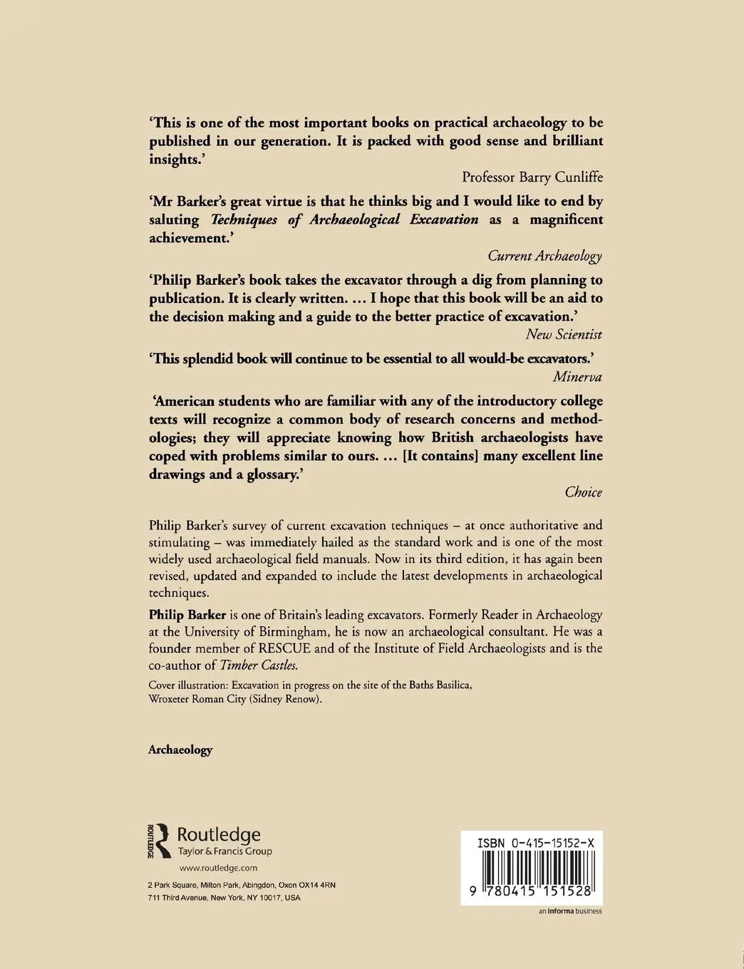 Rückseite: 9780415151528 | Techniques of Archaeological Excavation | Philip Barker | Taschenbuch