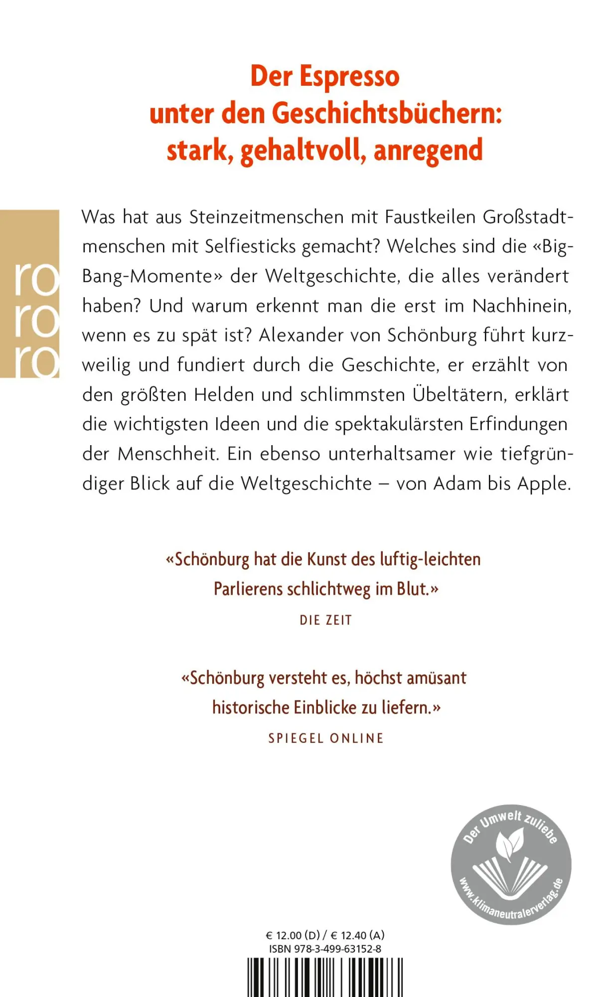 Rückseite: 9783499631528 | Weltgeschichte to go | Alexander von Schönburg | Taschenbuch | 288 S.