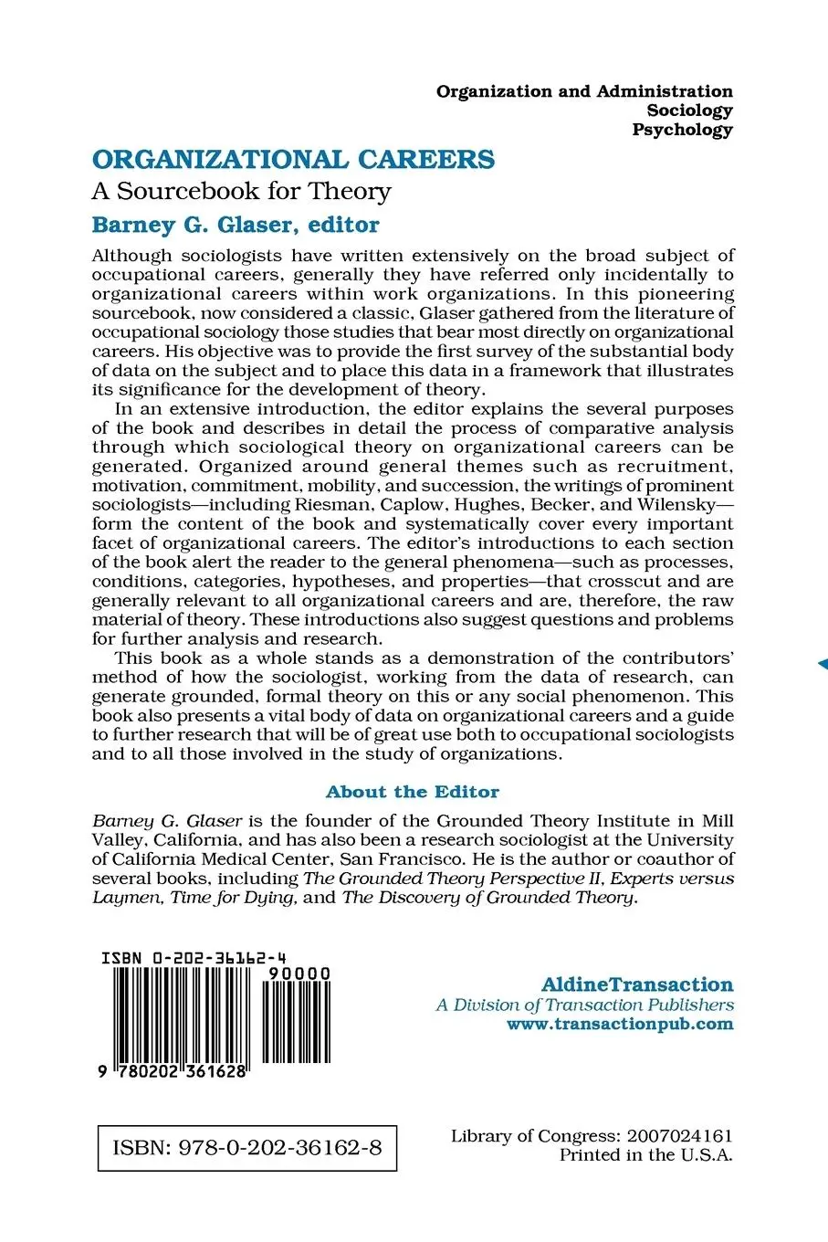 Rückseite: 9780202361628 | Organizational Careers | A Sourcebook for Theory | Barney Glaser