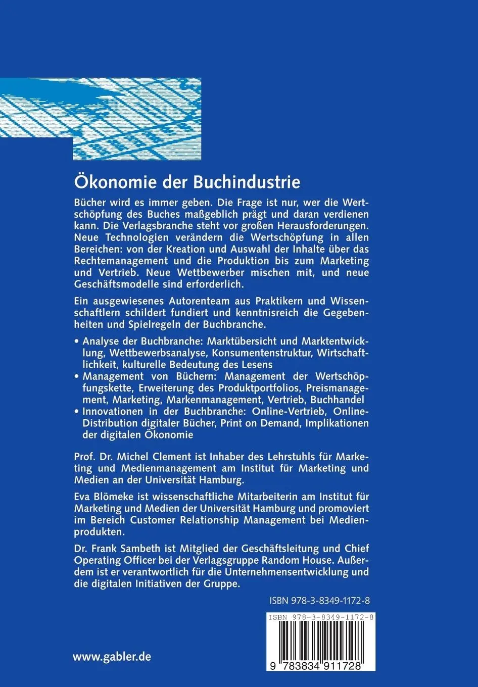 Rückseite: 9783834911728 | Ökonomie der Buchindustrie | Michel Clement (u. a.) | Taschenbuch | x