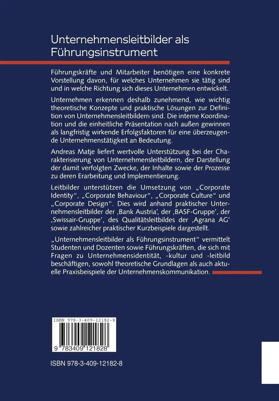 Rückseite: 9783409121828 | Unternehmensleitbilder als Führungsinstrument | Andreas Matje | Buch