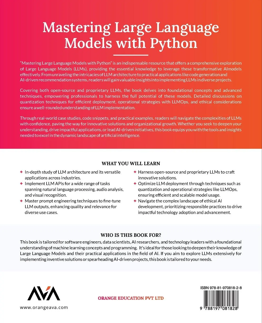 Rückseite: 9788197081828 | Mastering Large Language Models with Python | Raj Arun R | Taschenbuch