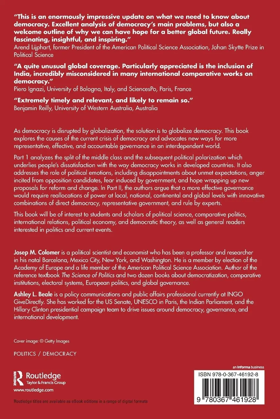 Rückseite: 9780367461928 | Democracy and Globalization | Anger, Fear, and Hope | Colomer (u. a.)