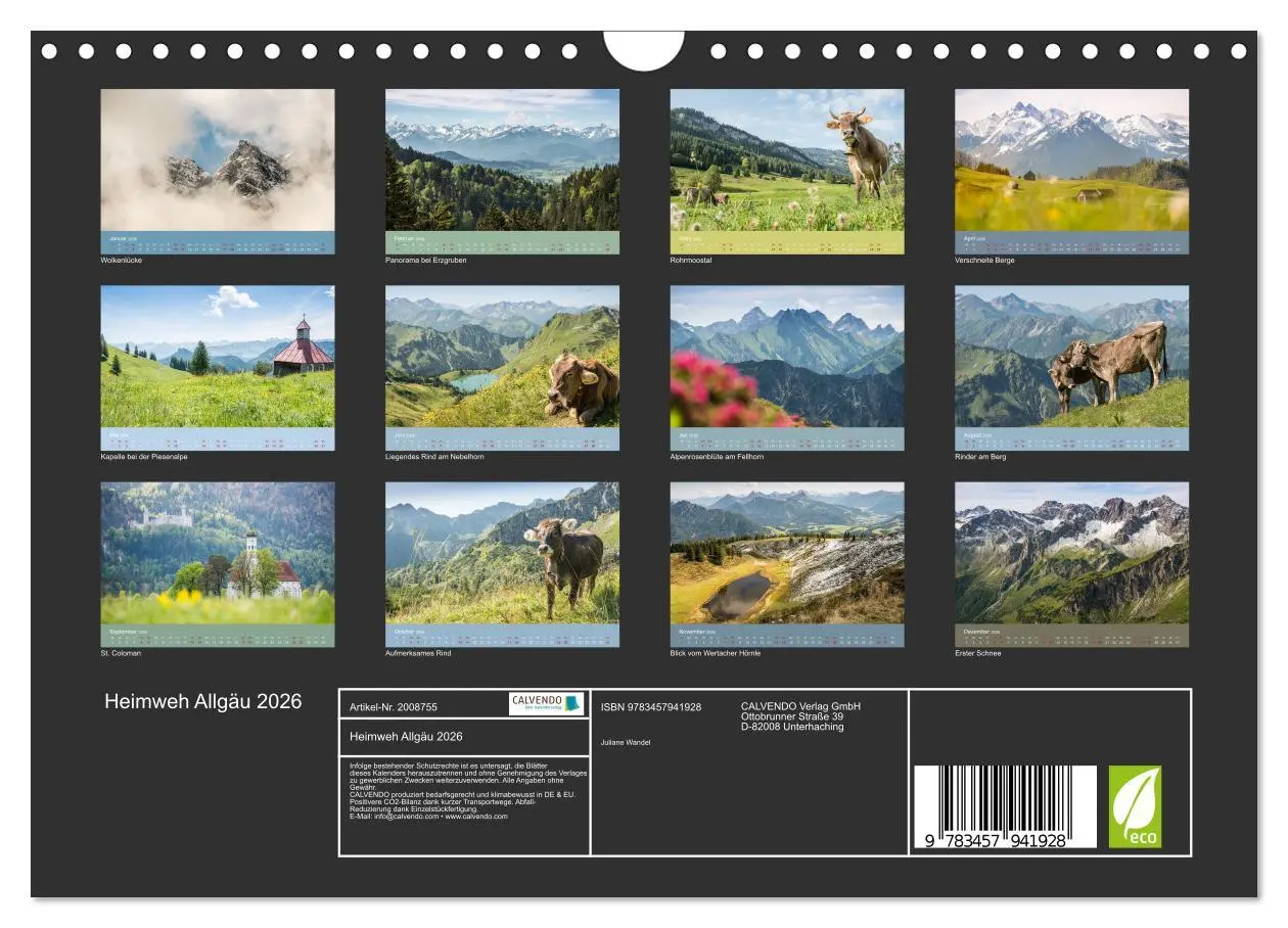 Bild: 9783457941928 | Heimweh Allgäu 2026 (Wandkalender 2026 DIN A4 quer), CALVENDO...