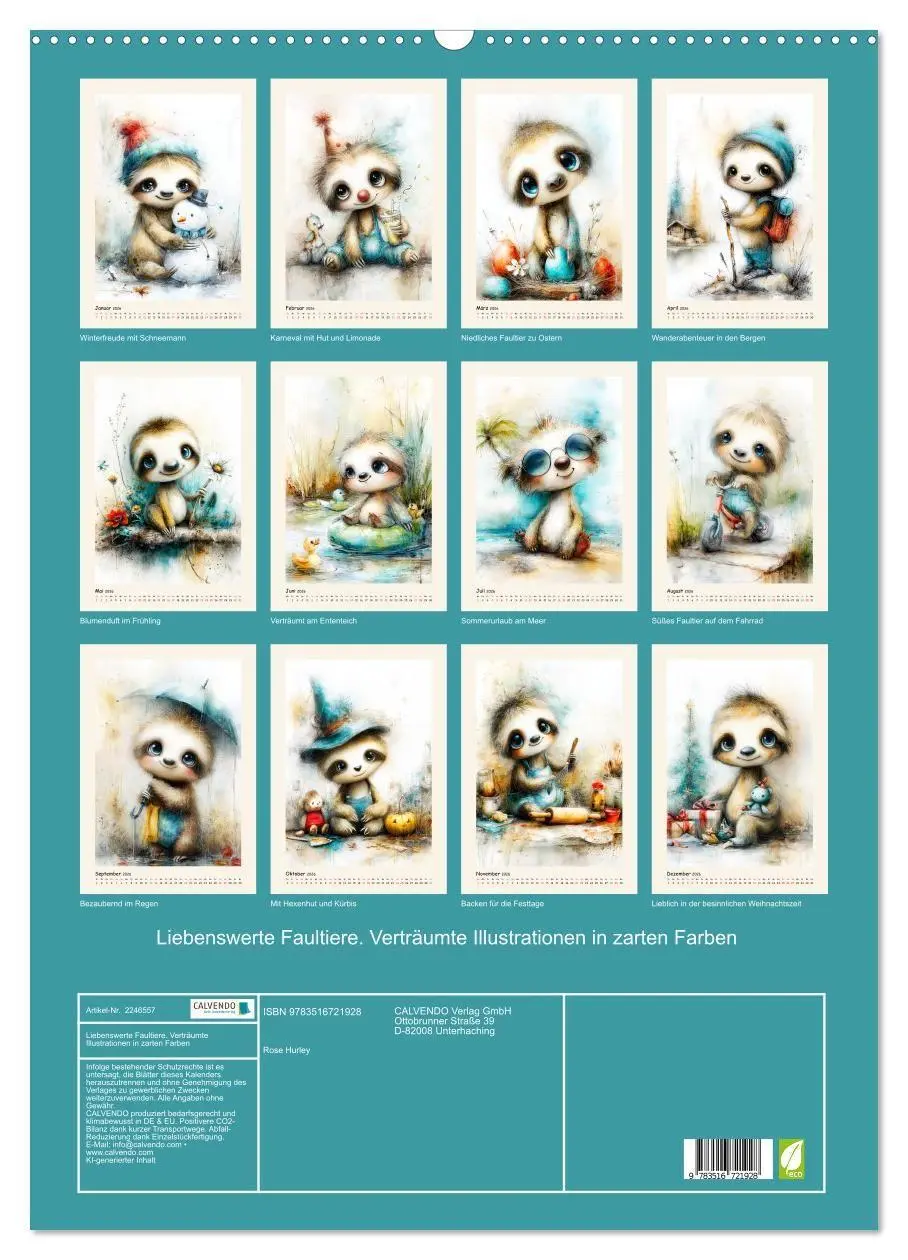 Bild: 9783516721928 | Liebenswerte Faultiere. Verträumte Illustrationen in zarten Farben...