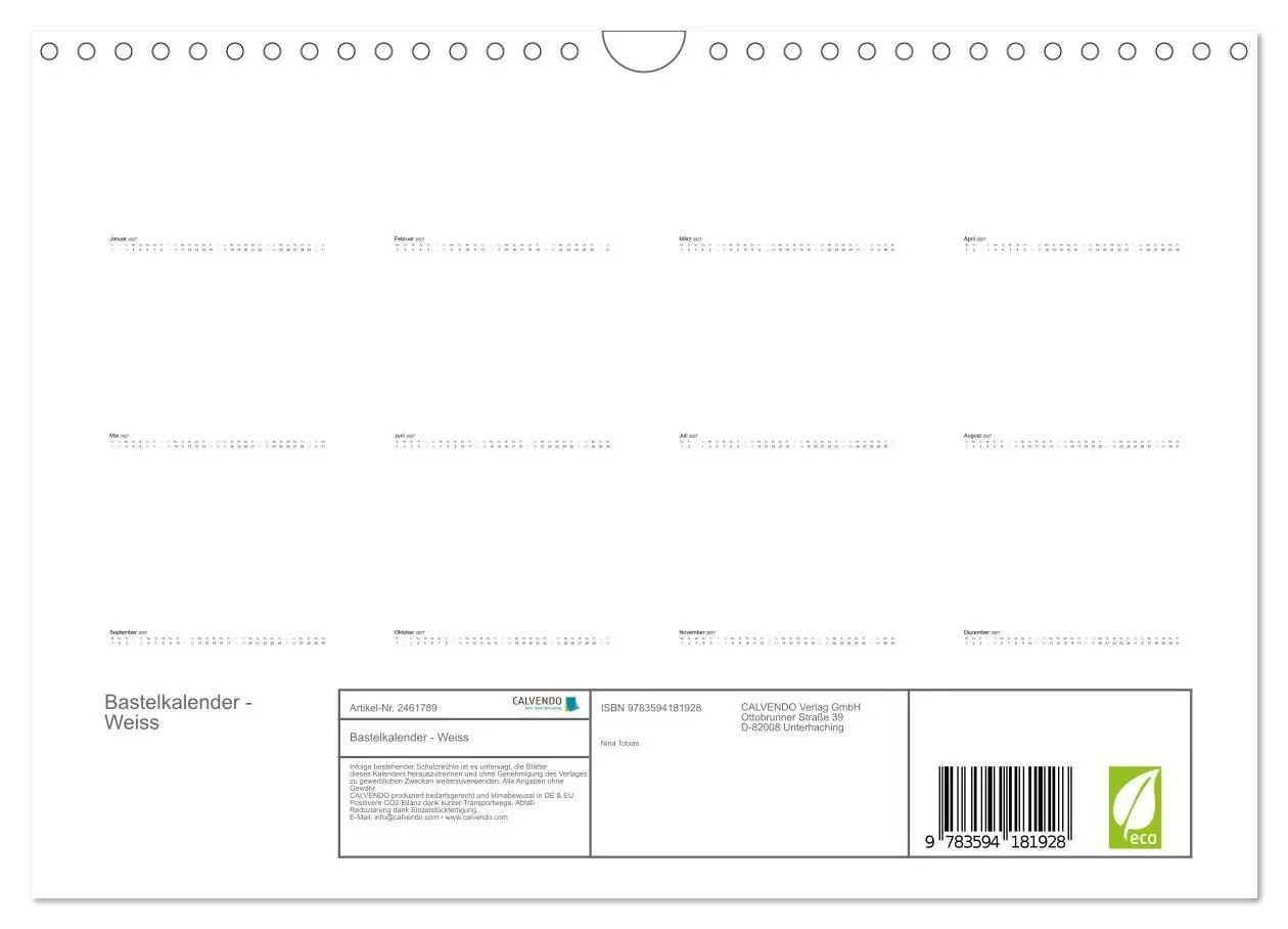 Bild: 9783594181928 | Bastelkalender - Weiss (Wandkalender 2027 DIN A4 quer), CALVENDO...
