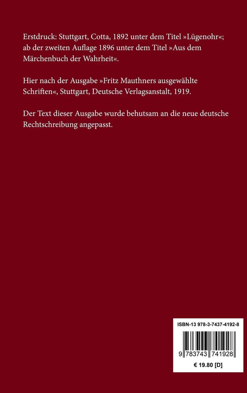 Rückseite: 9783743741928 | Aus dem Märchenbuch der Wahrheit | Fabeln und Gedichte in Prosa | Buch