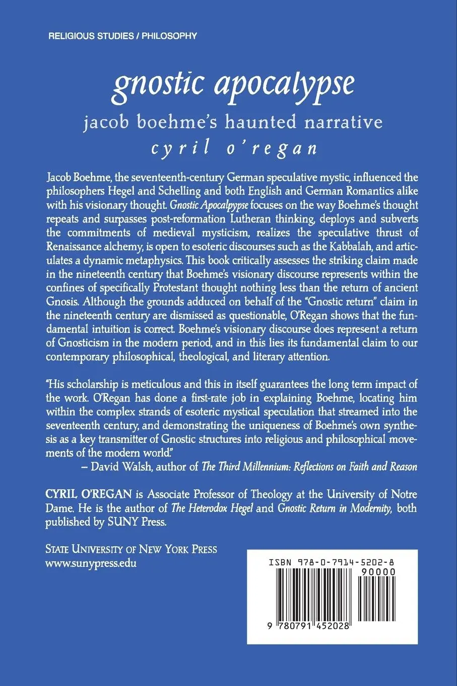 Rückseite: 9780791452028 | Gnostic Apocalypse | Jacob Boehme's Haunted Narrative | Cyril O'Regan