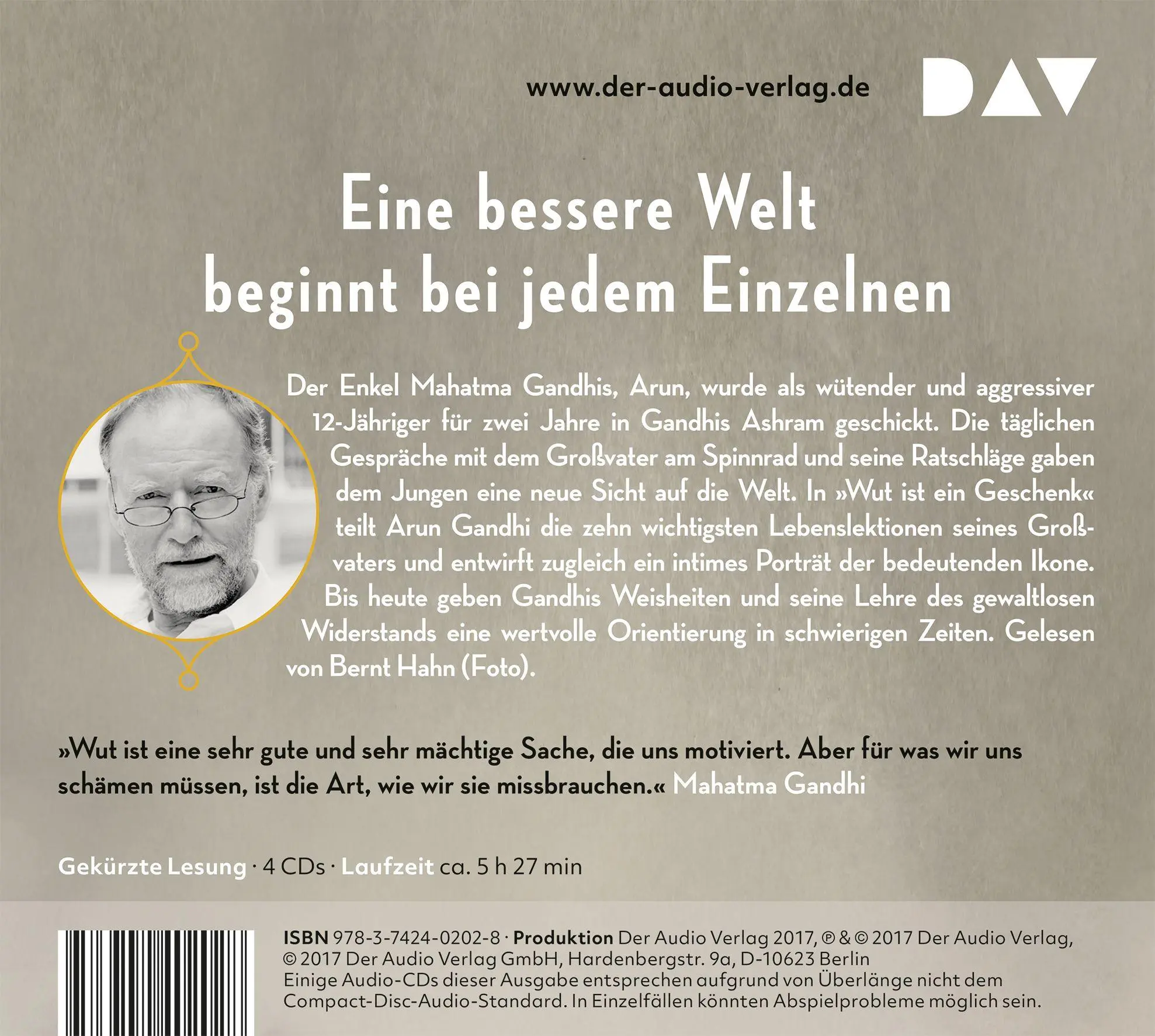 Rückseite: 9783742402028 | Wut ist ein Geschenk | Arun Gandhi | Audio-CD | 4 Audio-CDs | Deutsch