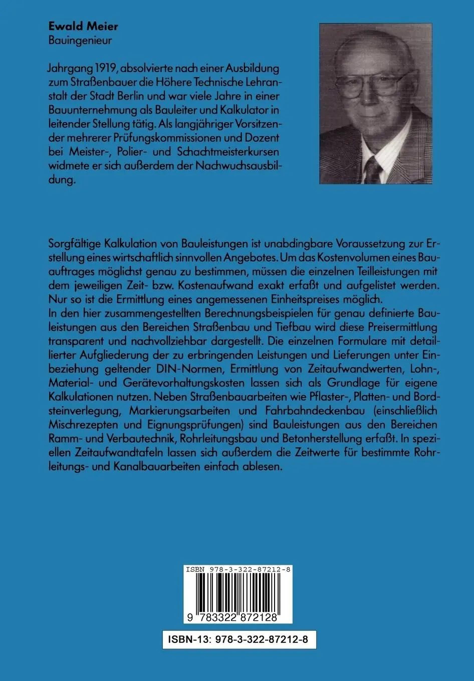 Rückseite: 9783322872128 | Strassen- und Tiefbauleistungen Fertig Berechnet | Ewald Meier | Buch