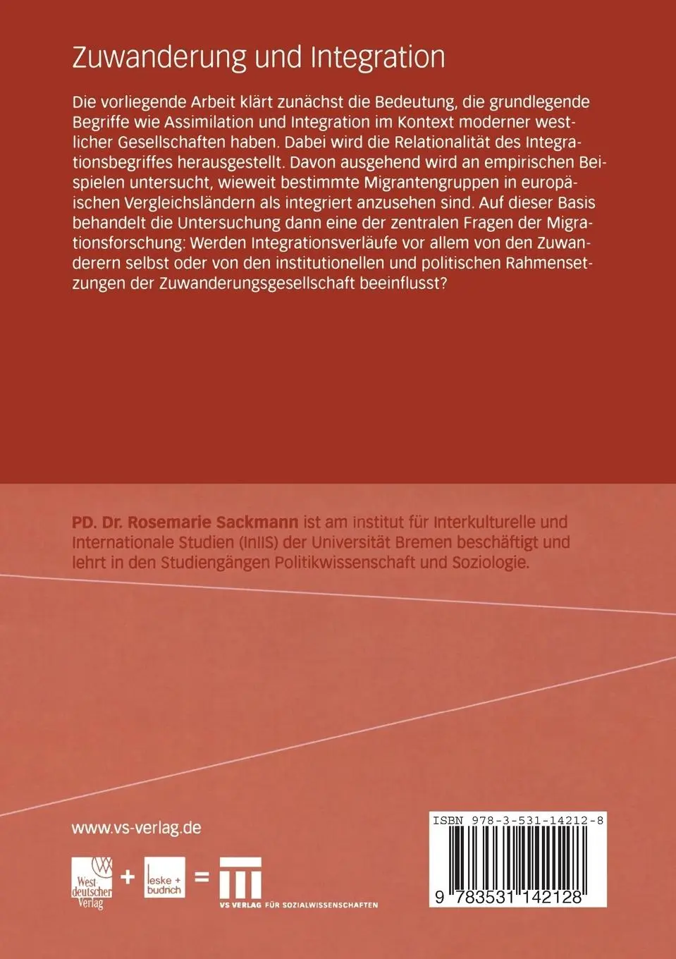 Rückseite: 9783531142128 | Zuwanderung und Integration | Rosemarie Sackmann | Taschenbuch | 2004