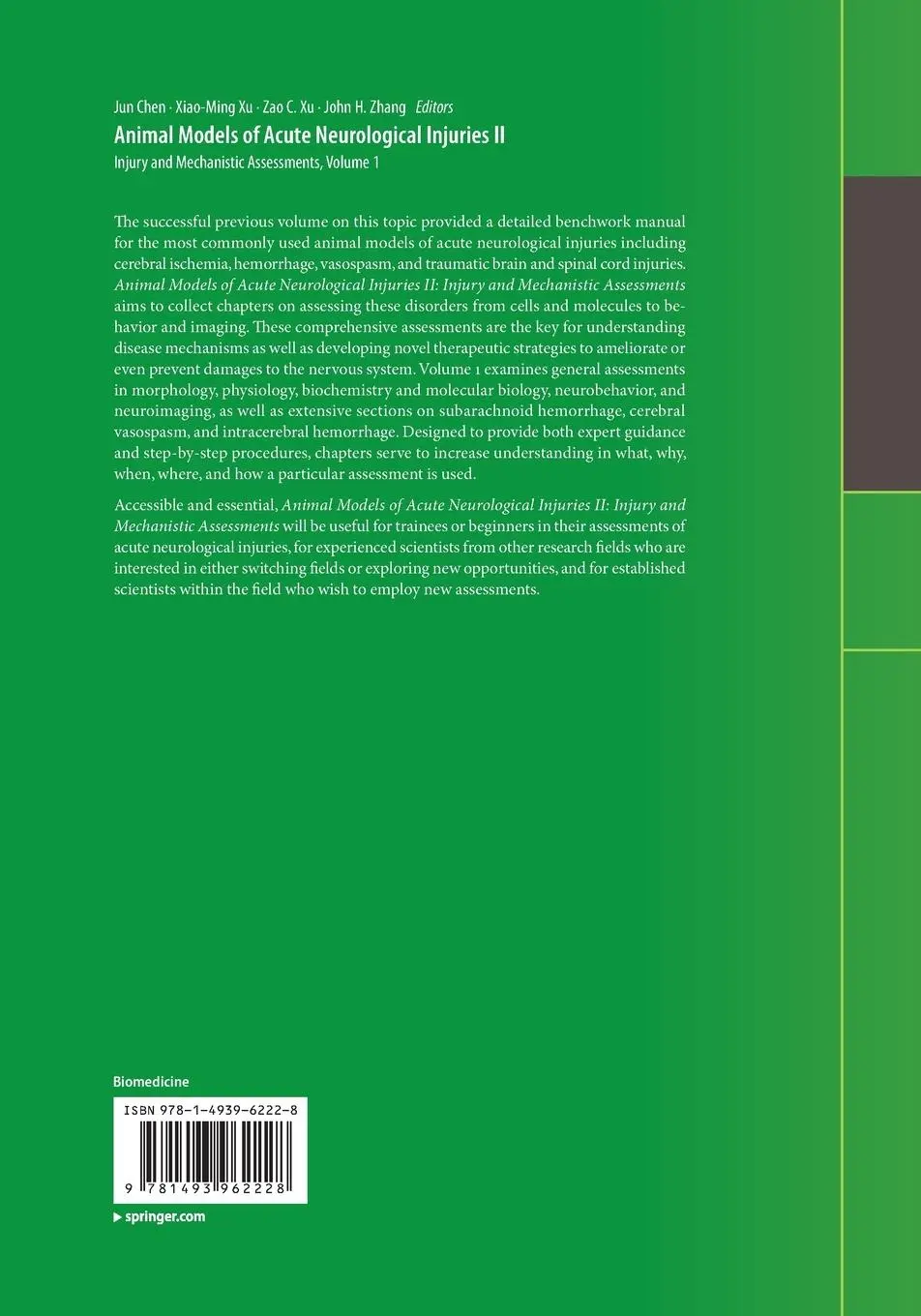 Rückseite: 9781493962228 | Animal Models of Acute Neurological Injuries II | Jun Chen (u. a.)