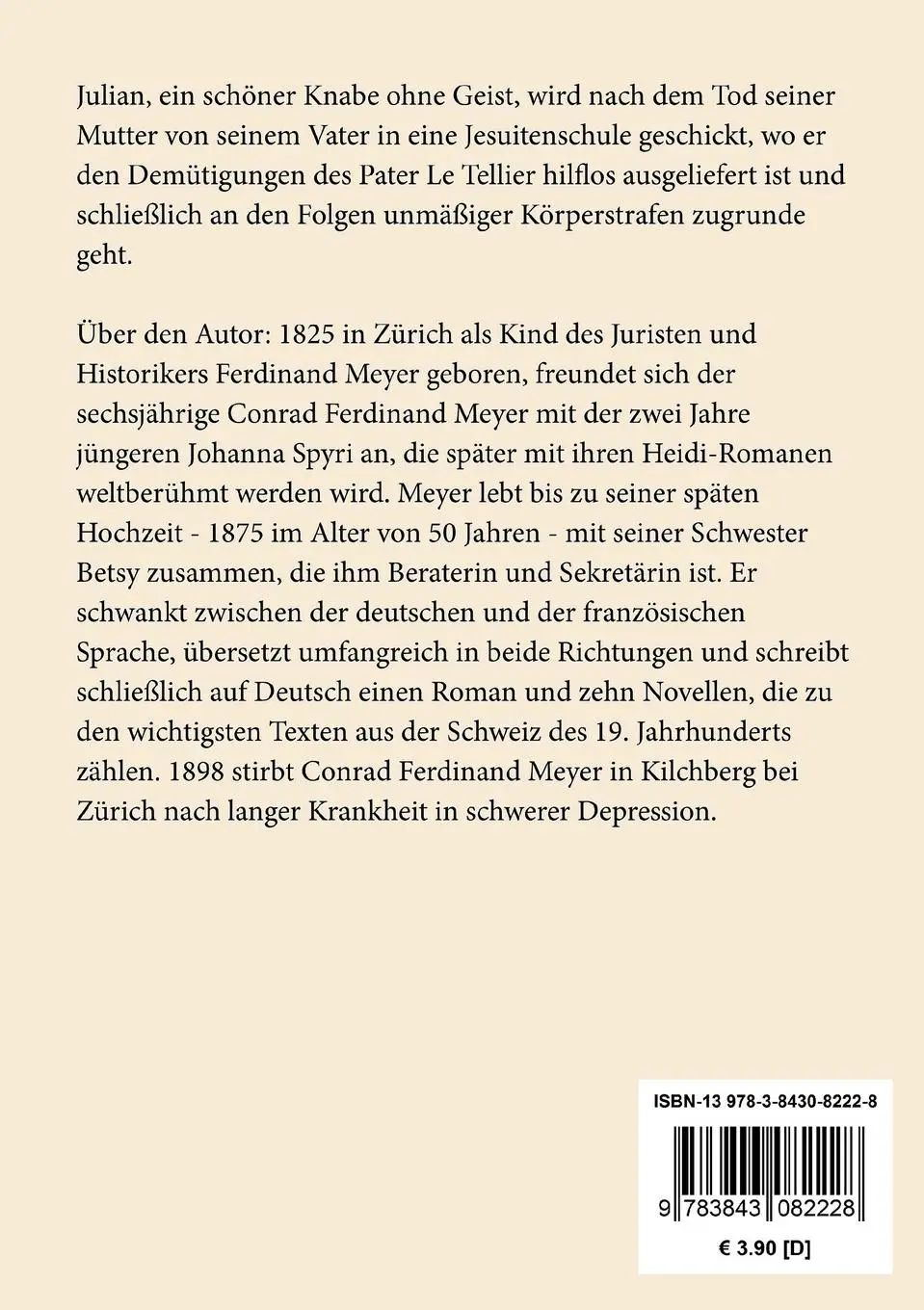 Rückseite: 9783843082228 | Das Leiden eines Knaben | Conrad Ferdinand Meyer | Taschenbuch | 56 S.