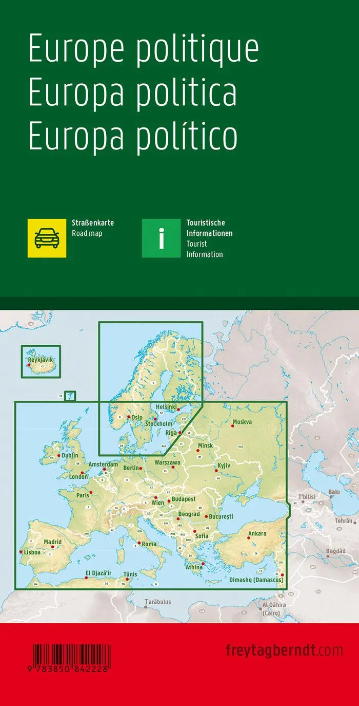 Rückseite: 9783850842228 | Europa politisch 1 : 3 500 000. Autokarte / Laufzeit bis 2022 | berndt