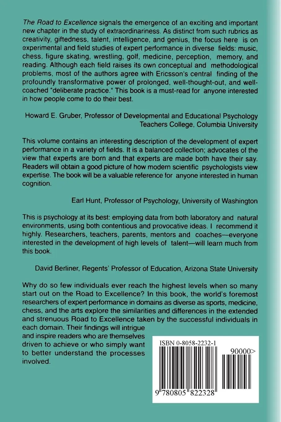 Rückseite: 9780805822328 | The Road To Excellence | K. Anders Ericsson | Taschenbuch | Englisch