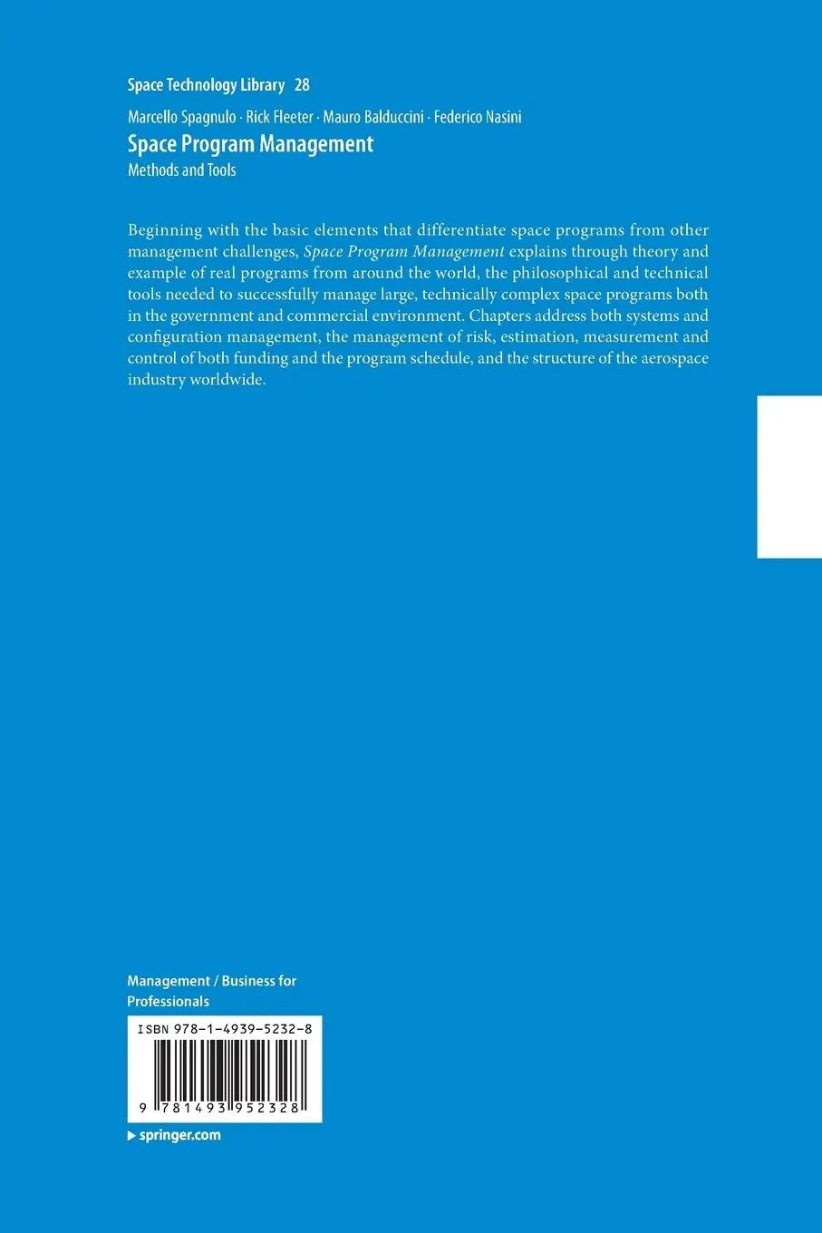 Rückseite: 9781493952328 | Space Program Management | Methods and Tools | Spagnulo (u. a.) | Buch