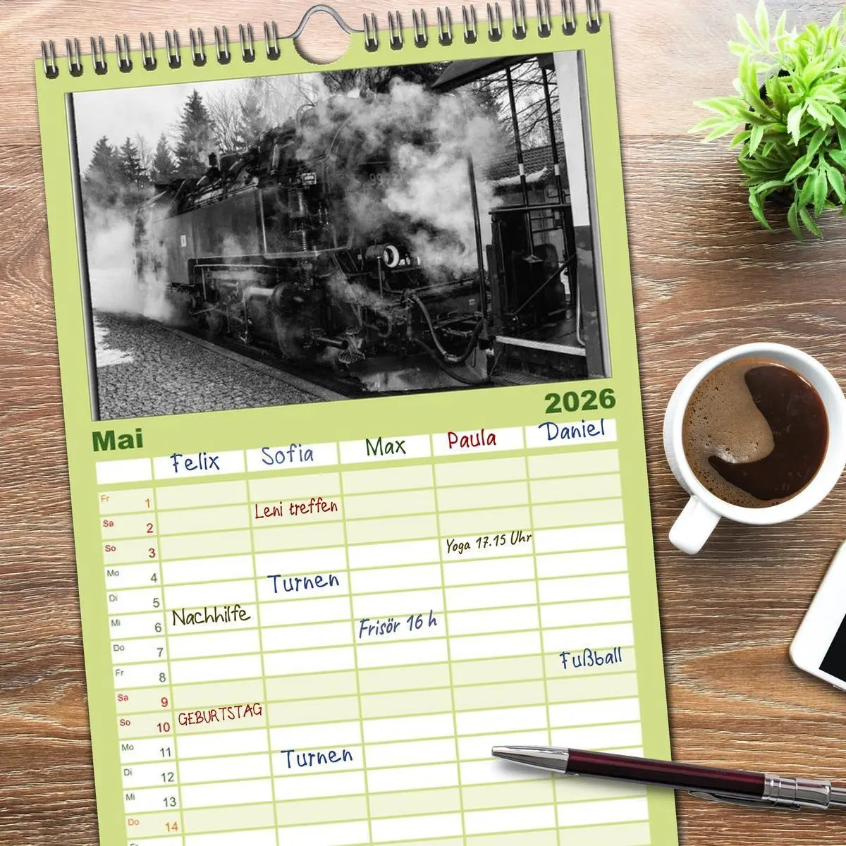 Bild: 9783516512328 | Familienplaner 2026 - Nostalgie Dampf mit 5 Spalten (Wandkalender,...
