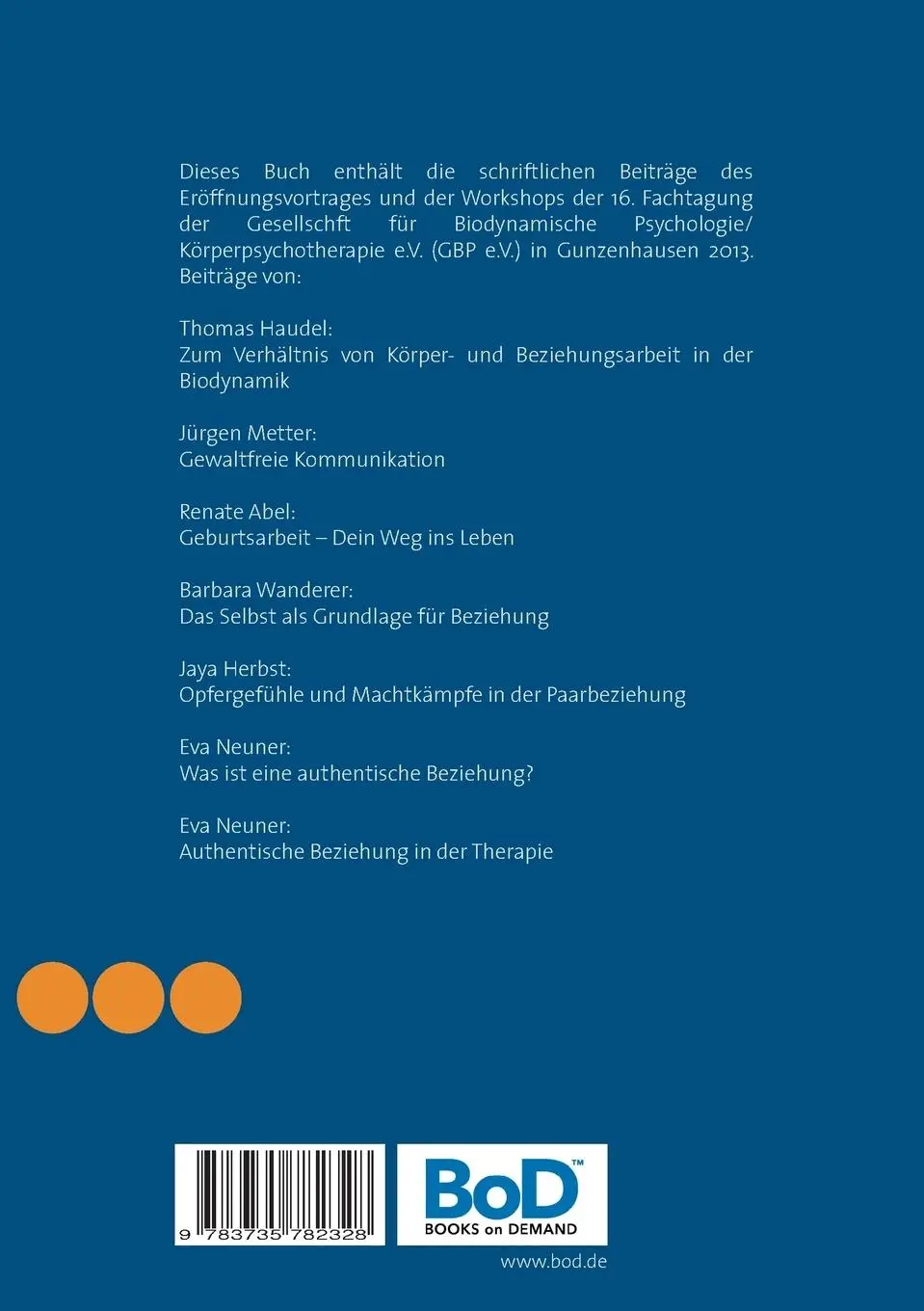 Rückseite: 9783735782328 | Lebendige Beziehungen | Beiträge der 16. GBP-Fachtagung 2013 | V.