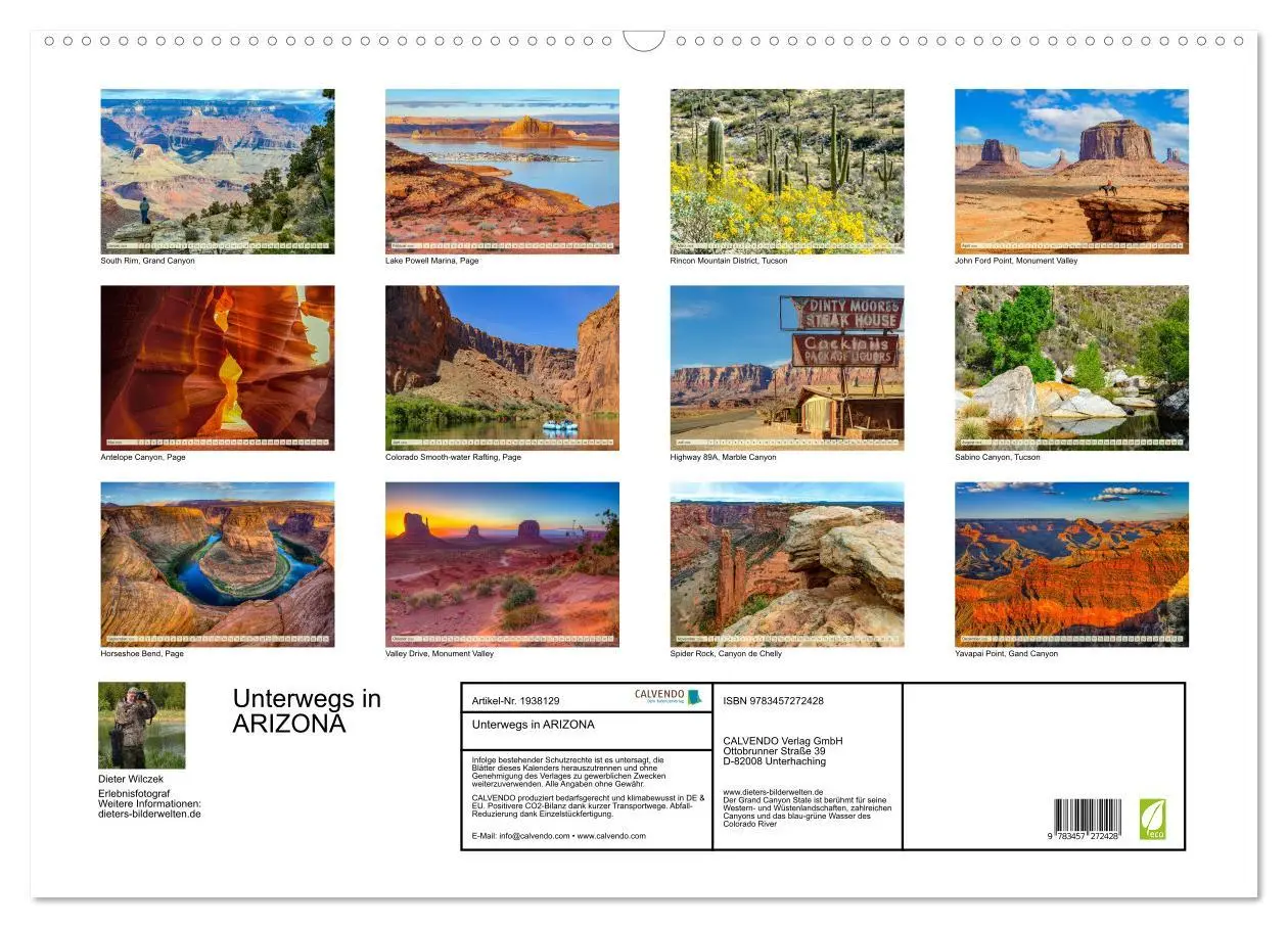 Bild: 9783457272428 | Unterwegs in ARIZONA (Wandkalender 2026 DIN A2 quer), CALVENDO...