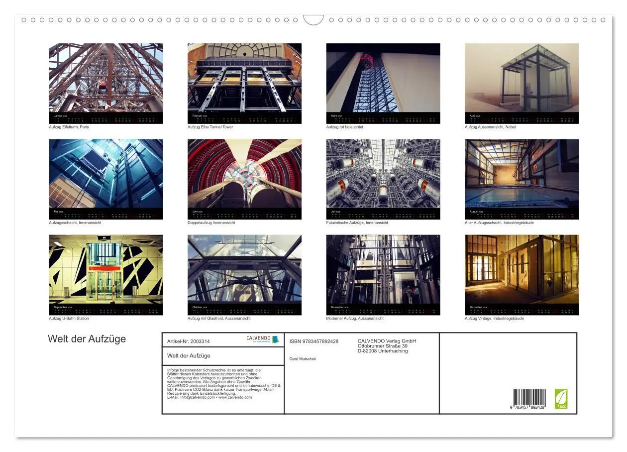 Bild: 9783457892428 | Welt der Aufzüge (Wandkalender 2026 DIN A2 quer), CALVENDO...