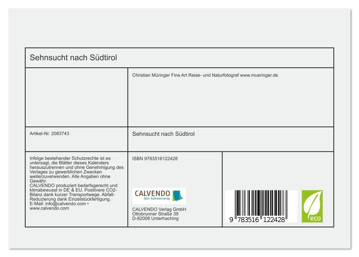 Bild: 9783516122428 | Sehnsucht nach Südtirol (Tischkalender 2026 DIN A5 quer), CALVENDO...