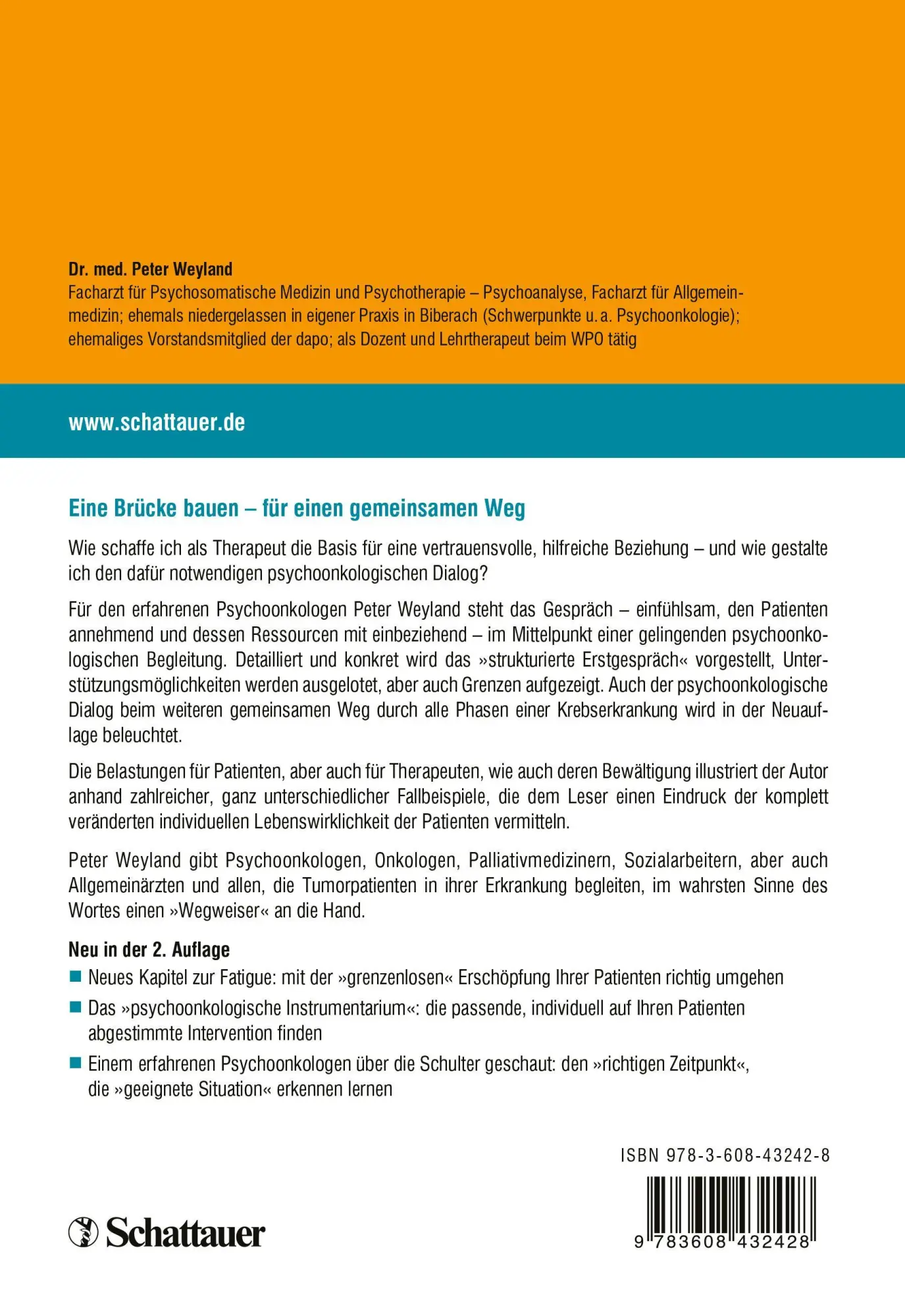 Rückseite: 9783608432428 | Das psychoonkologische Gespräch | Peter Weyland | Taschenbuch | XVI
