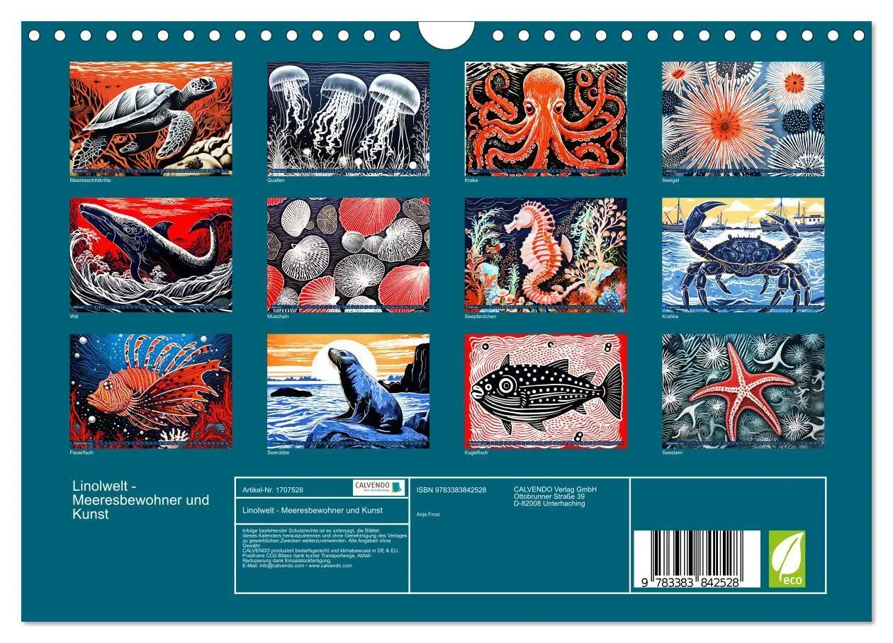 Bild: 9783383842528 | Linolwelt - Meeresbewohner und Kunst (Wandkalender 2025 DIN A4...