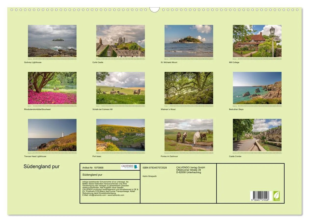 Bild: 9783457572528 | Südengland pur (Wandkalender 2026 DIN A2 quer), CALVENDO...