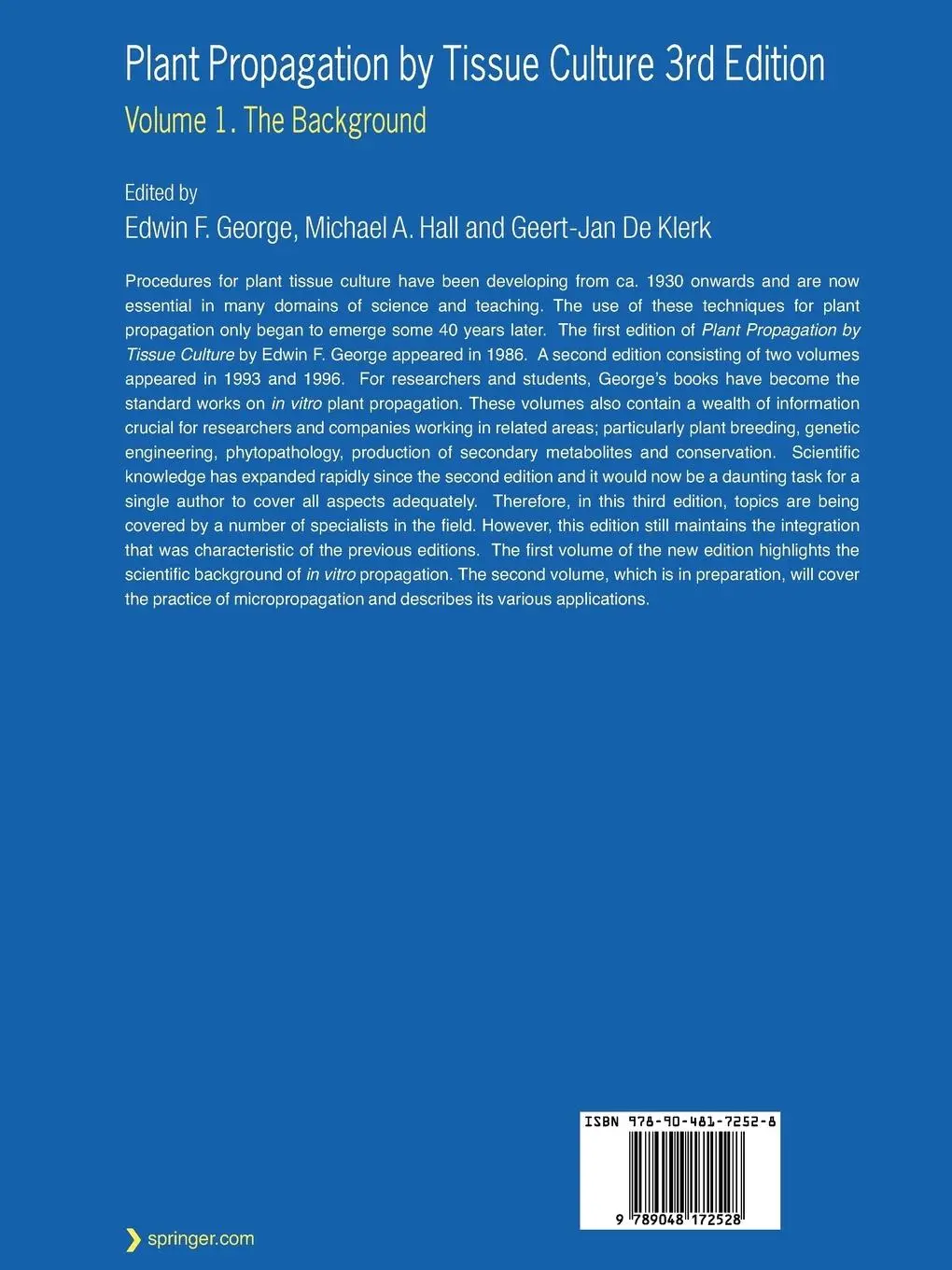 Rückseite: 9789048172528 | Plant Propagation by Tissue Culture | Volume 1. The Background | Buch