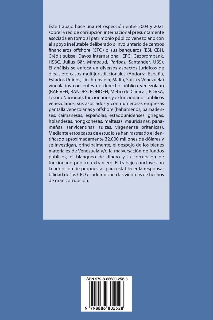 Rückseite: 9798886802528 | LA CORRUPCIÓN TRANSNACIONAL Y EL BLANQUEO DEL PATRIMONIO PÚBLICO...