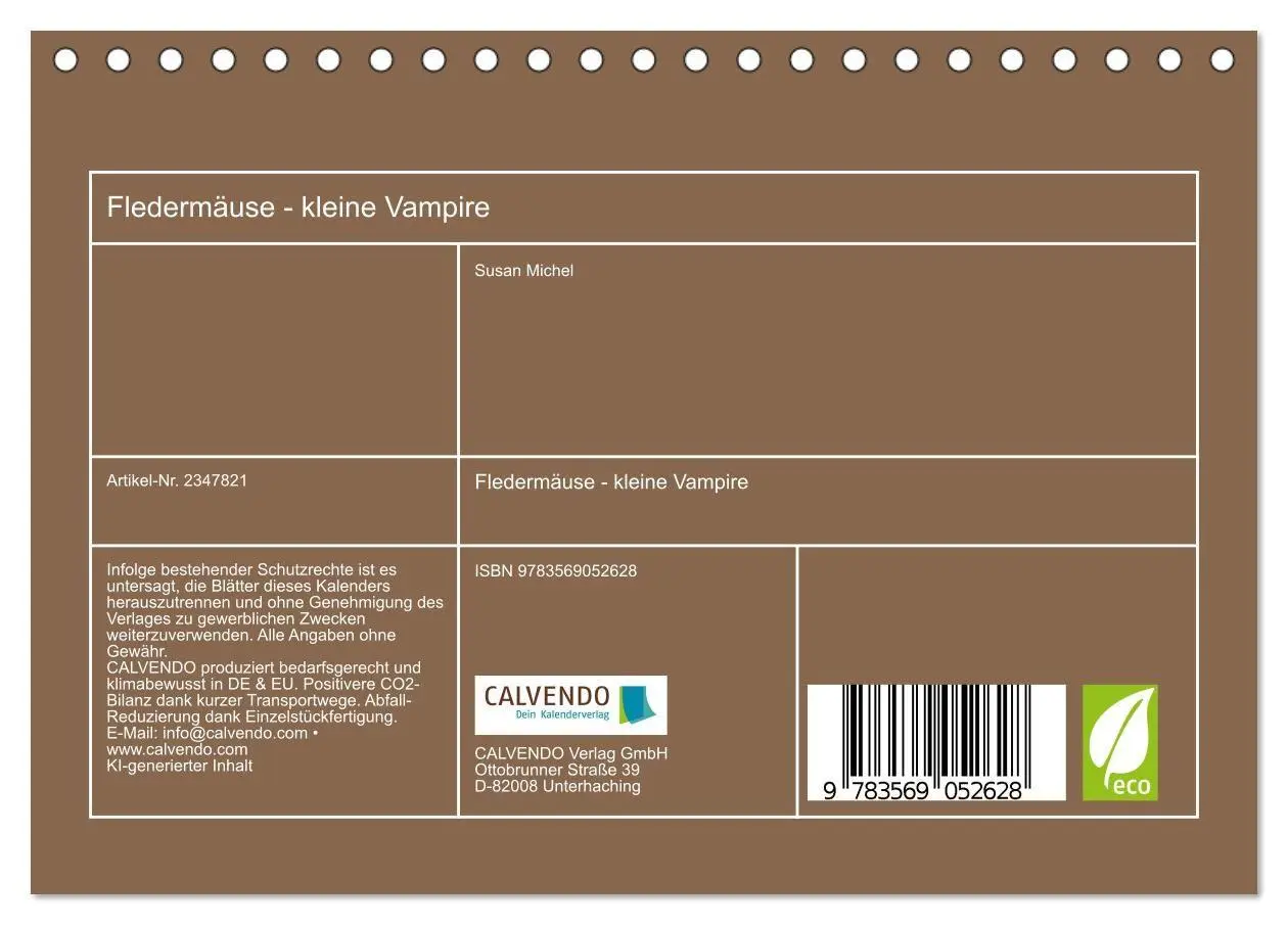 Bild: 9783569052628 | Fledermäuse - kleine Vampire (Tischkalender 2027 DIN A5 quer),...