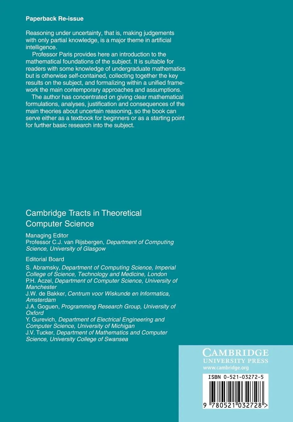Rückseite: 9780521032728 | The Uncertain Reasoner's Companion | A Mathematical Perspective | Buch
