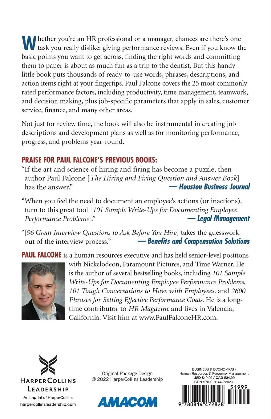 Rückseite: 9780814472828 | 2600 Phrases for Effective Performance Reviews | Paul Falcone | Buch