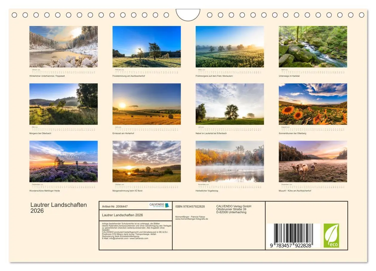 Bild: 9783457922828 | Lautrer Landschaften 2026 (Wandkalender 2026 DIN A4 quer), CALVENDO...