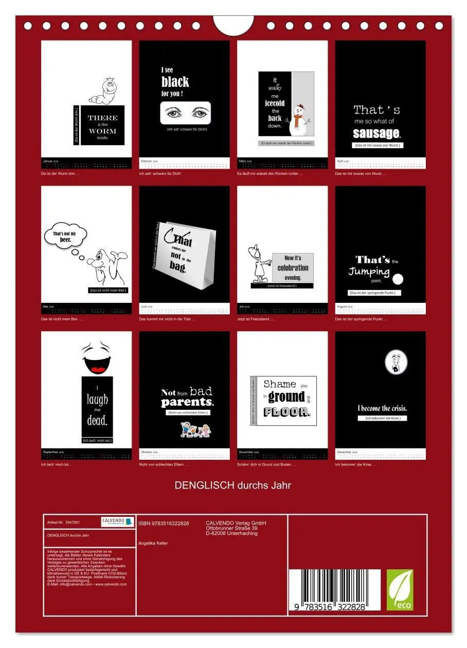Bild: 9783516322828 | DENGLISCH durchs Jahr (Wandkalender 2026 DIN A4 hoch), CALVENDO...