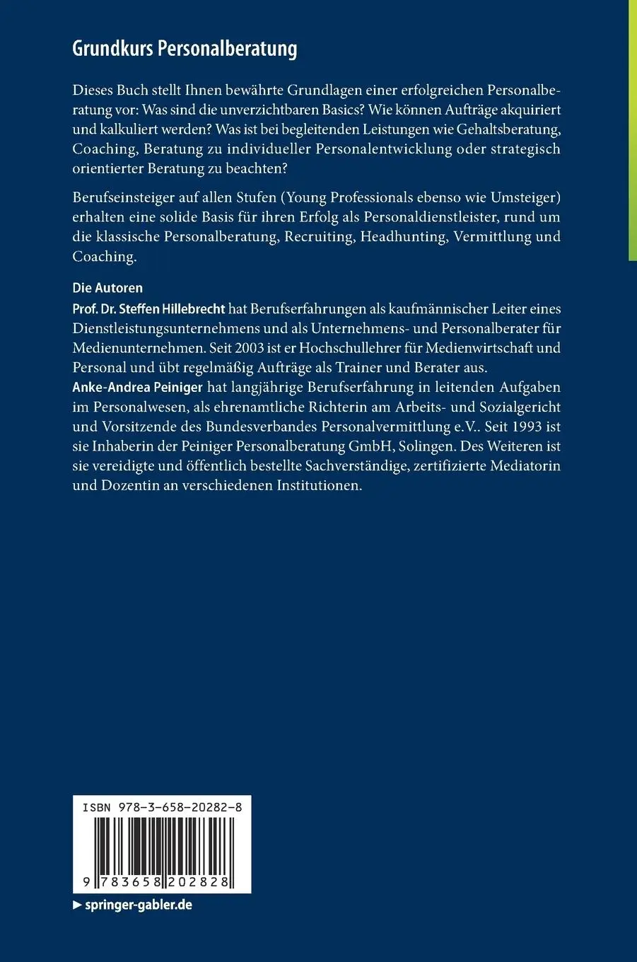 Rückseite: 9783658202828 | Grundkurs Personalberatung | Anke-Andrea Peiniger (u. a.) | Buch | XV