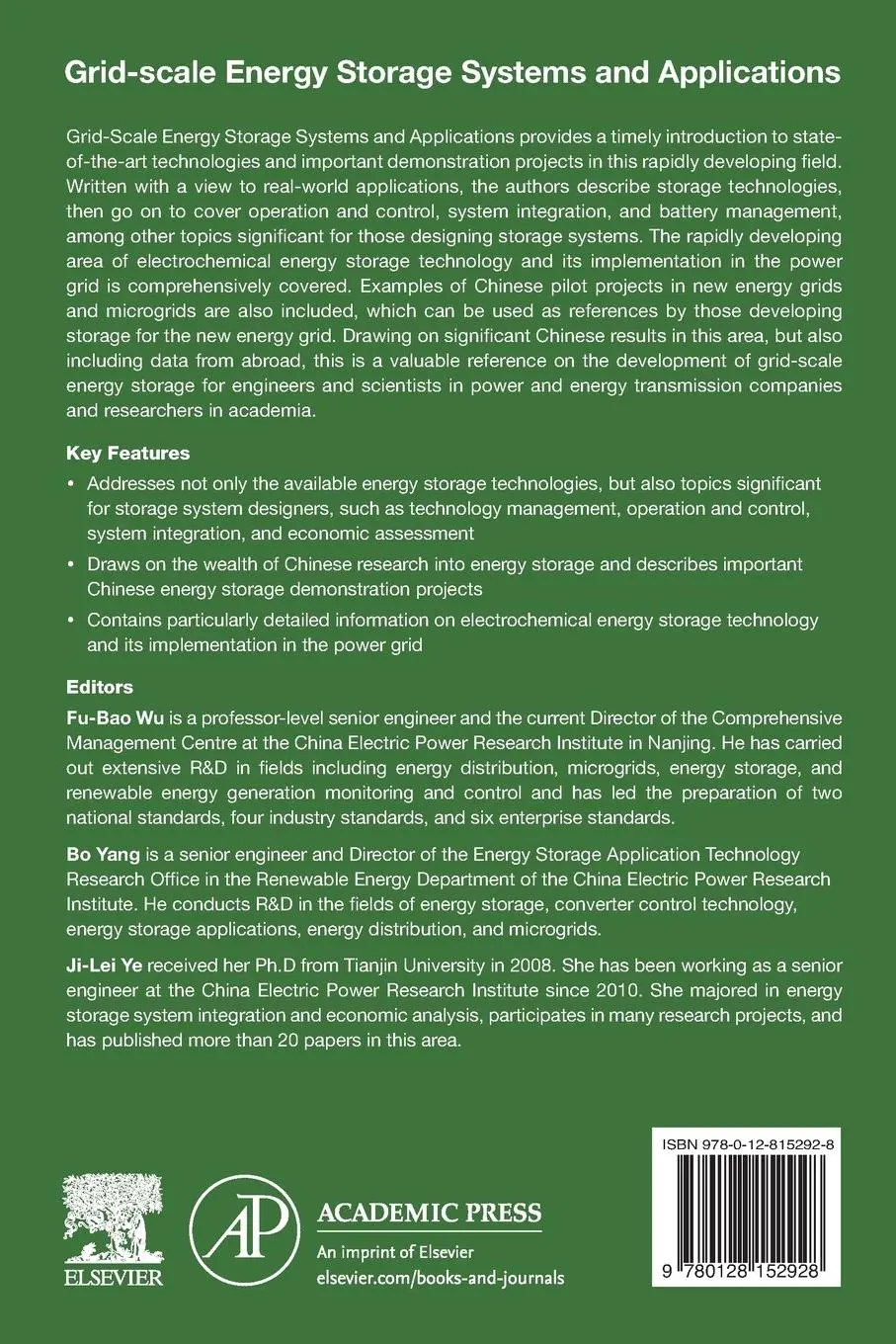 Rückseite: 9780128152928 | Grid-Scale Energy Storage Systems and Applications | Fu-Bao Wu (u. a.)