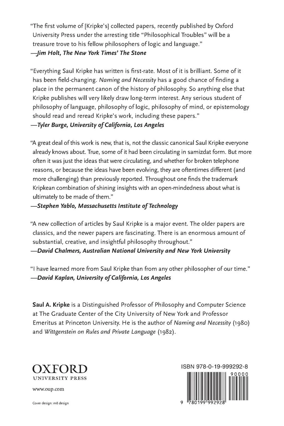 Rückseite: 9780199992928 | Philosophical Troubles, Volume I | Collected Papers | Saul A. Kripke