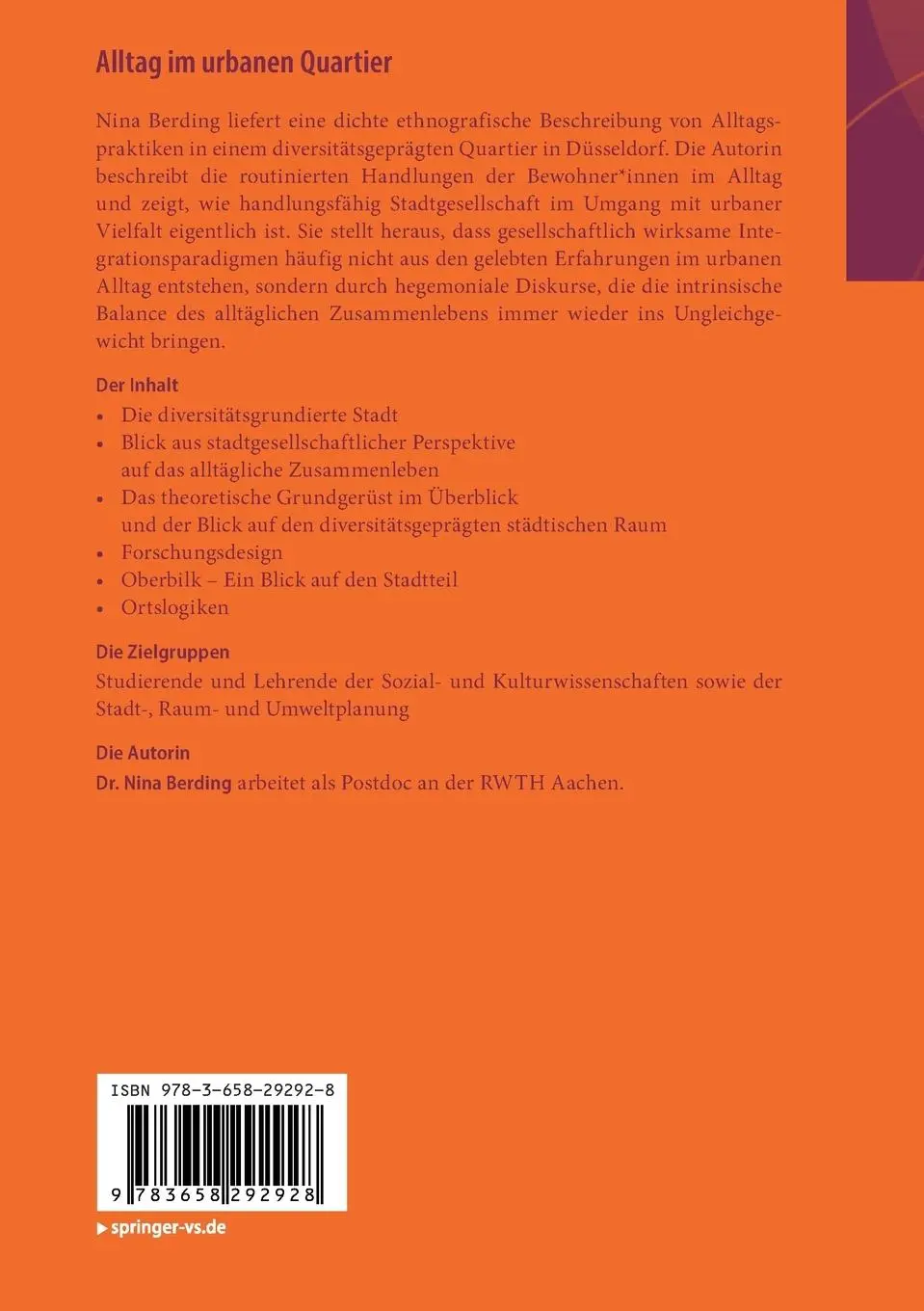 Rückseite: 9783658292928 | Alltag im urbanen Quartier | Nina Berding | Taschenbuch | xi | Deutsch